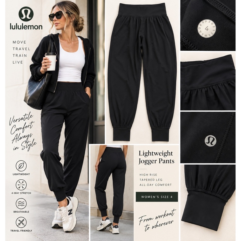 Lululemon Womens Size 4 Black Lightweight Jogger Pants High Rise Athletic Pants